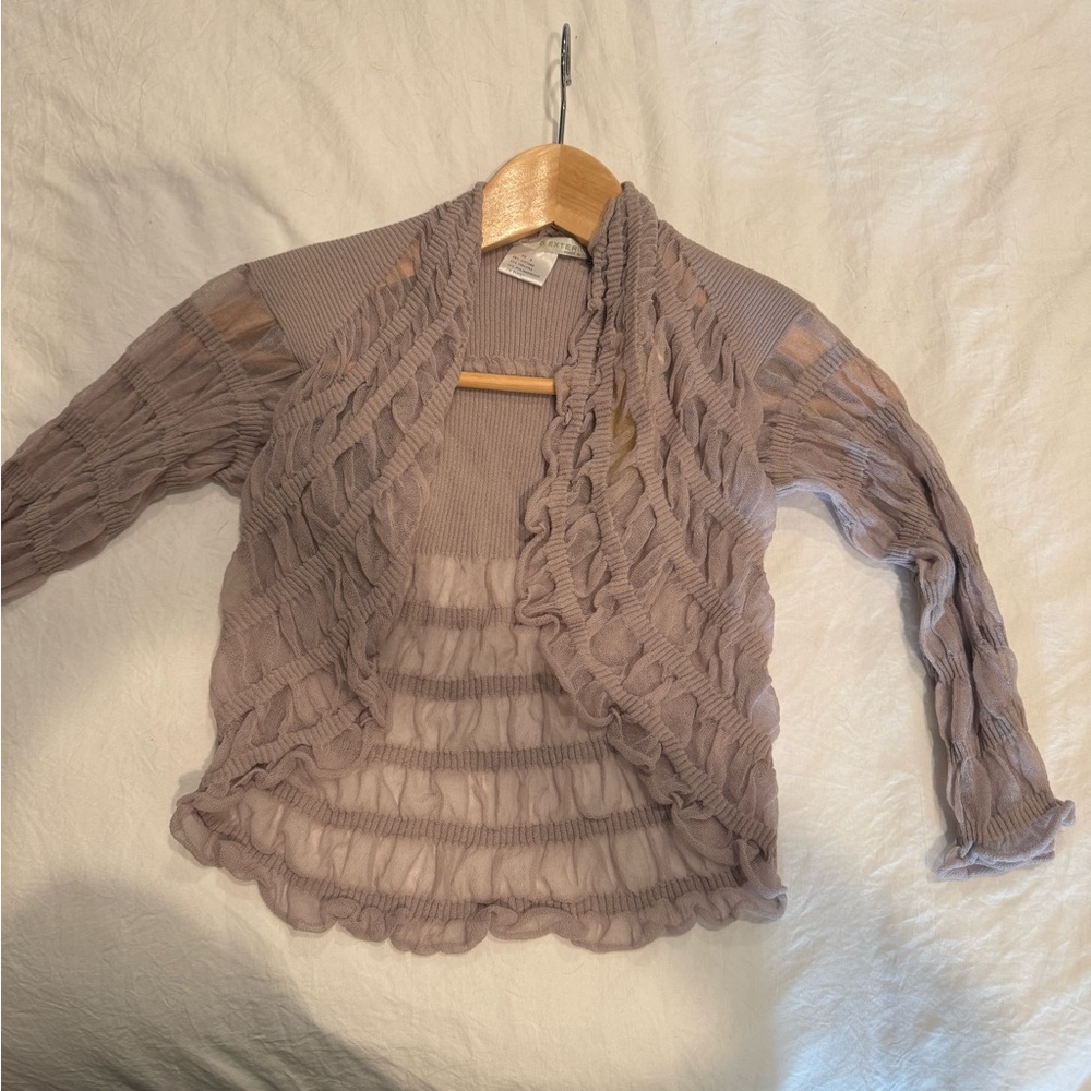 NWT D. Exterior muted lavender ruched shrug. Size small.